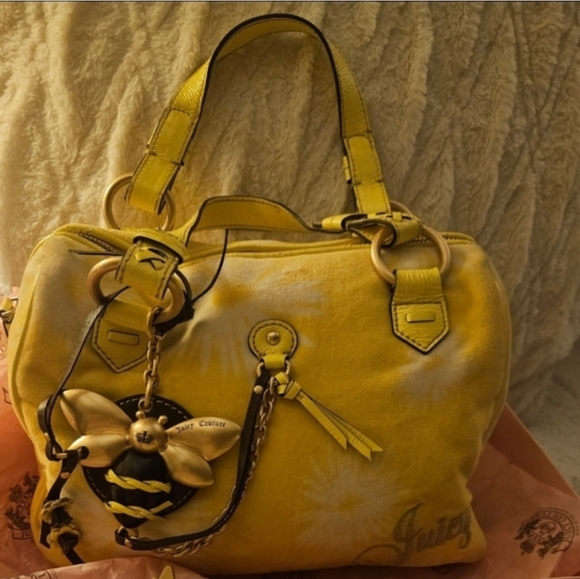 2 pc. Rare Juicy Couture Y2K Bumblebee Yellow Lemonade Velour Bag Set